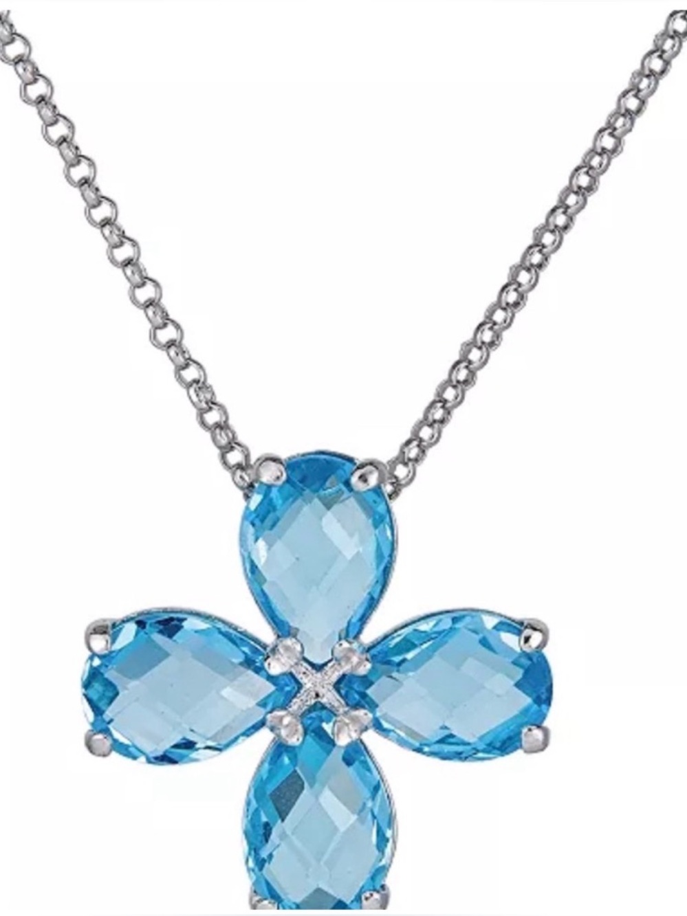 R.H. Macy & Co. Swiss Blue Topaz Clover Pendant Necklace in Sterling Silver - Picture 5 of 8